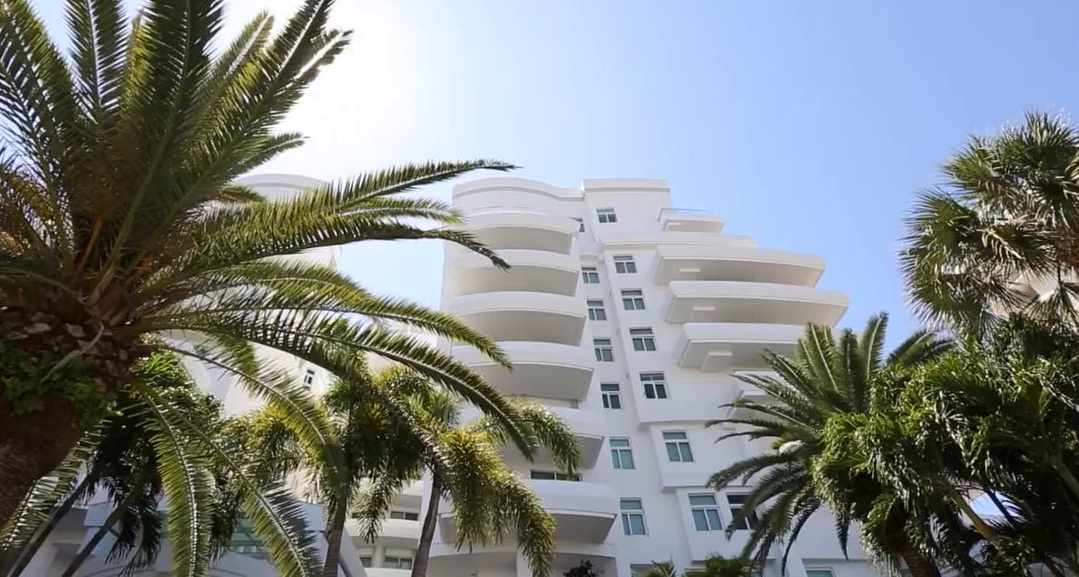 Tall white building