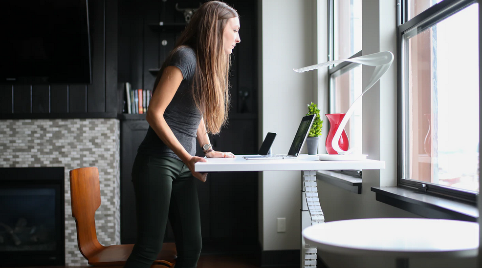 woman with standing desk